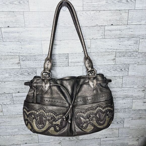 Brighton Handbags - Brighton Lolita Masterpiece Collection Pewter Magnetic Shut Shoulders Bag